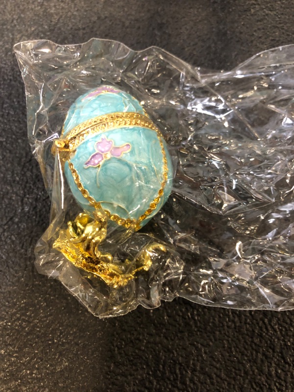 Photo 1 of 
YU FENG Faberge Style Egg Shaped Trinket Box Hinged Jewelry Ring Holder Collectible Figurine Boxes Crystals