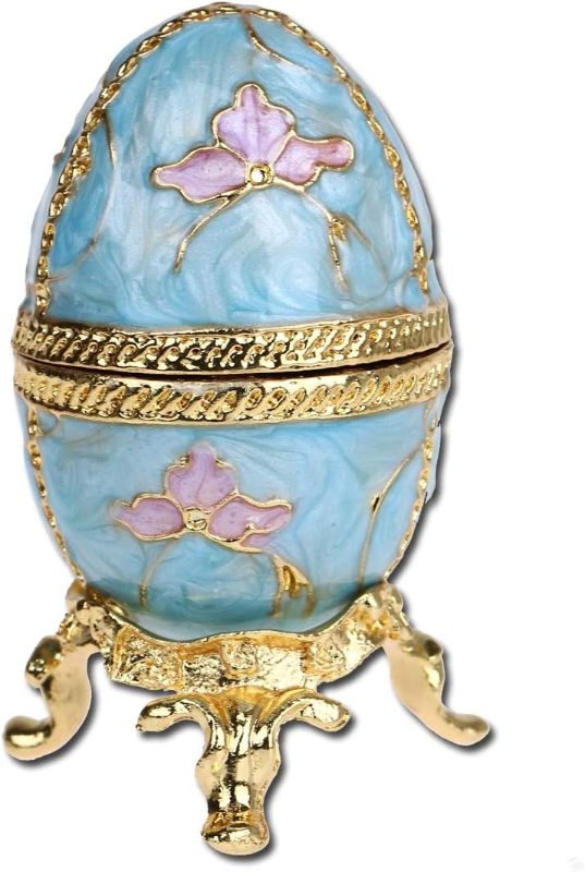 Photo 1 of 
YU FENG Faberge Style Egg Shaped Trinket Box Hinged Jewelry Ring Holder Collectible Figurine Boxes Crystals