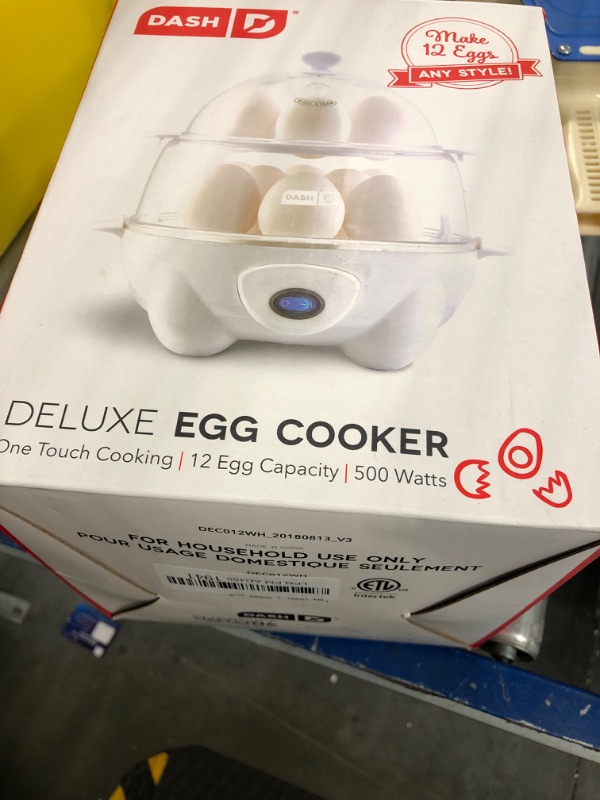 Photo 1 of DASH Deluxe Rapid Egg Cooker for Hard Boiled, Poached, Scrambled Eggs, Omelets, Steamed Vegetables, Dumplings & More, 12 capacity, with Auto Shut Off Feature - White White Egg Cooker