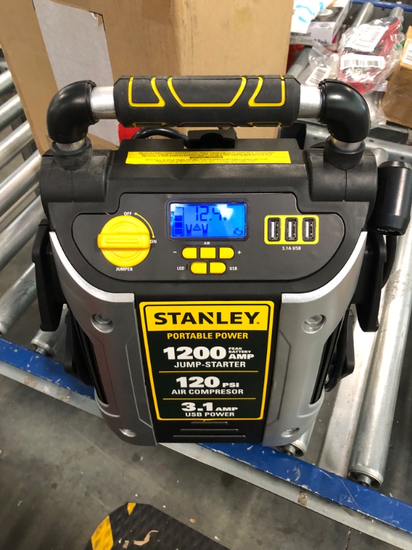 Photo 3 of STANLEY J5C09D Digital Portable Power Station Jump Starter: 1200 Peak/600 Instant Amps, 120 PSI Air Compressor, 3.1A USB Ports, Battery Clamps 1,200 Peak Amps