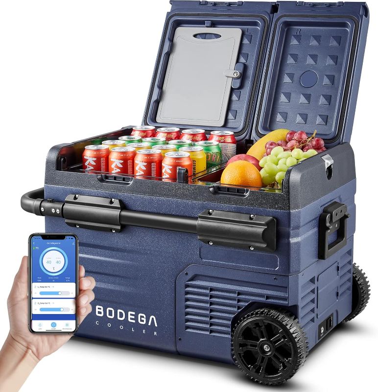 Photo 1 of BODEGA 12 Volt Car Refrigerator, RV Car Fridge Dual Zone APP Control, Portable Freezer,37 Quart (35L) -4?-68? RV Electric Compressor Cooler 12/24V DC and 100-240V AC for Outdoor, Camping, Travel, RV 37 Quart dark blue