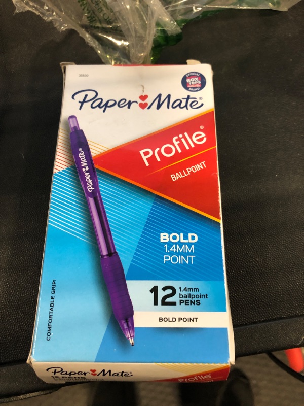 Photo 2 of Paper Mate Profile Retractable Ballpoint Pens, Bold (1.4mm), 12 Count Purple