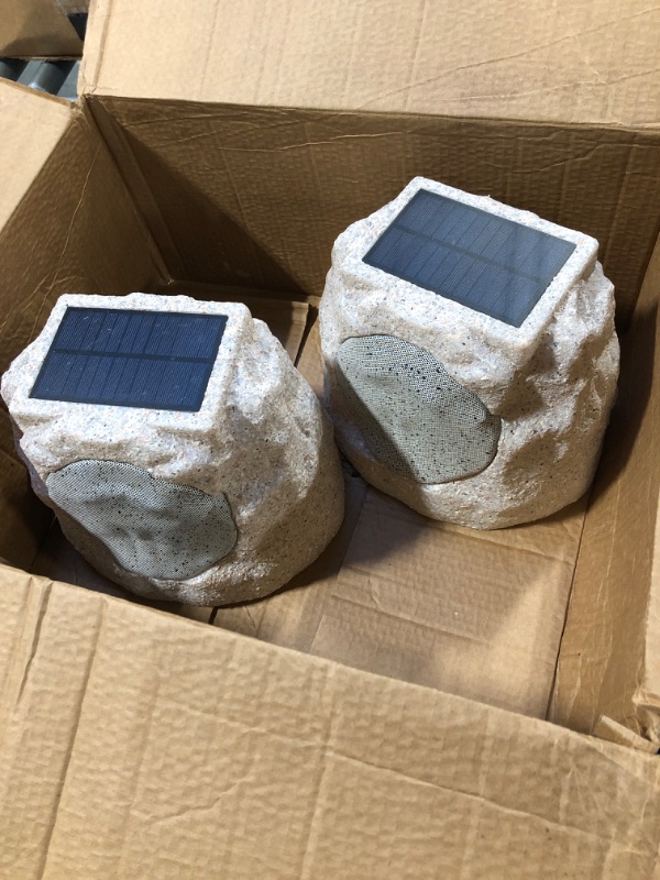 Photo 2 of NiceBuy Rock Speakers Outdoor Waterproof Solar Set of 2 Rock Speaker Bluetooth Wireless Bass Solar Powered Garden Speakers with TWS Pair&RGB Colors&DC Charge for Outside Patio Deck BBQ marble