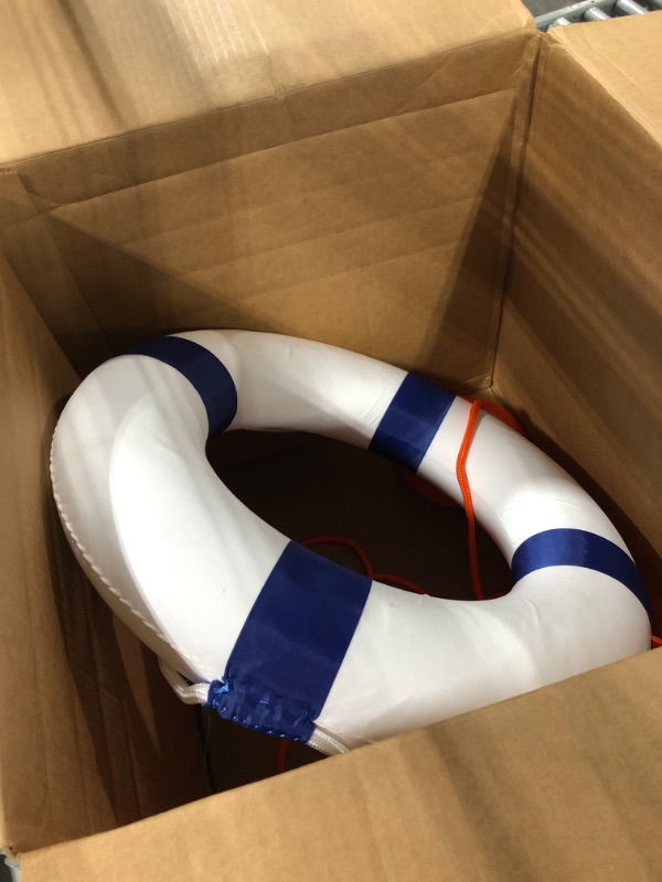 Photo 2 of 20 inch/50cm Small Diameter Swim Foam Ring Buoy Swimming Pool Safety Life Preserver with 98.4FT Water Floating Lifesaving Rope Blue w/Rope 98.4FT