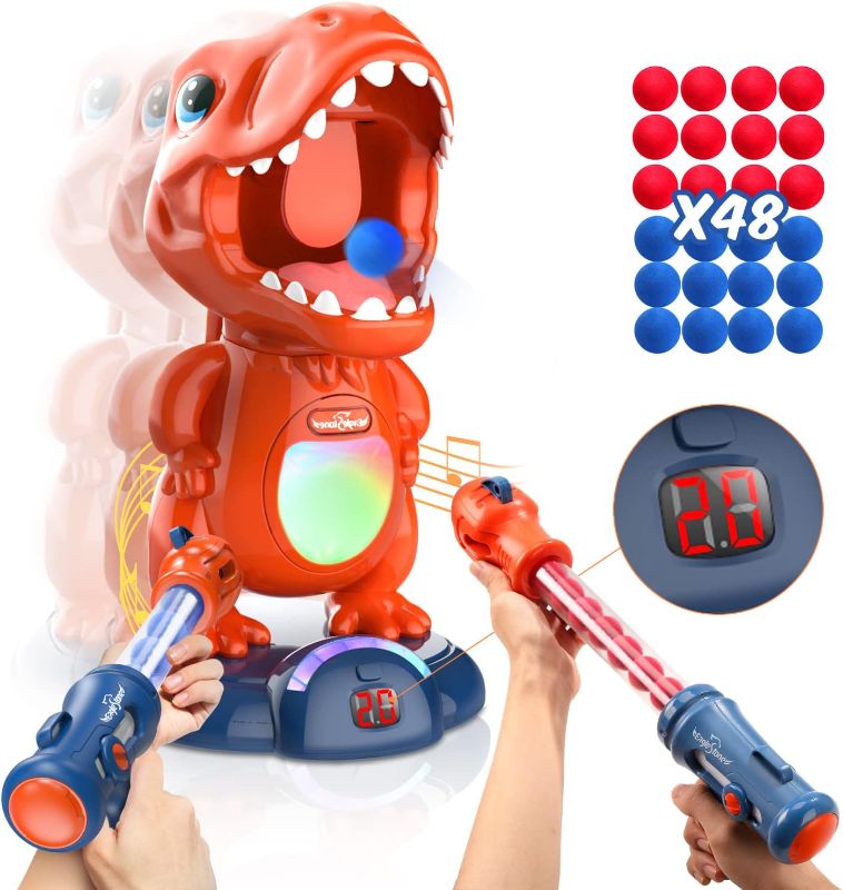 Photo 1 of Eaglestone Movable Dinosaur Shooting Toys for Kids, Boy Toys Shooting Games with 2 Air Pump Gun, Score Record, LED & Sound, 48 Foam Balls Electronic Target, Christmas Toys Gift for Boys and Girls
