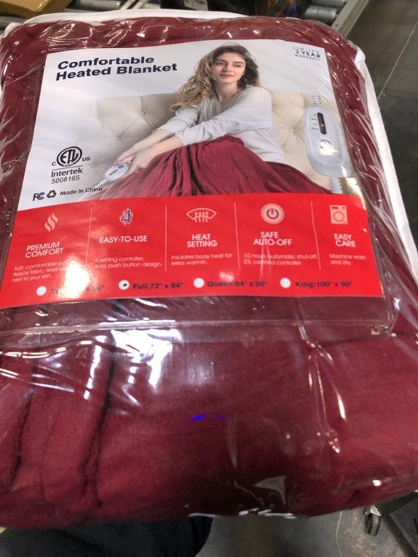 Photo 2 of McJaw Electric Heated Blanket Full Size 72"x84" Large Fleece Warm Bedding Blanket for Whole Body 4 Heating Levels and 10 Hours Auto-Off Overheating Protection - Red Garnet Red Full 72"x84"