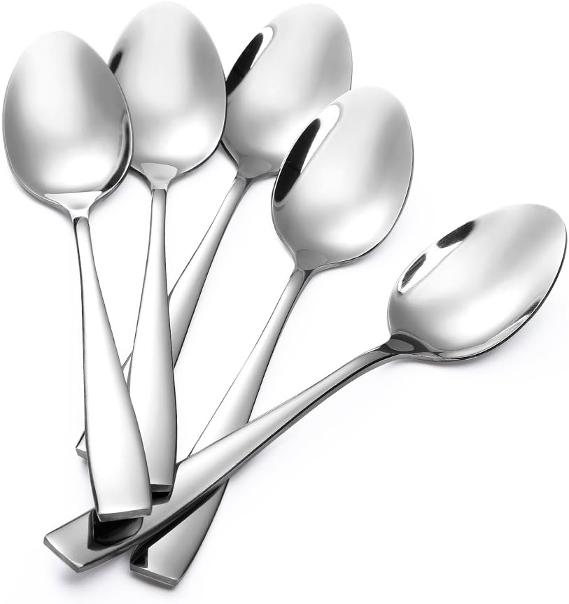 Photo 1 of 8pcs/set Plain Stainless Steel Spoon, Minimalist Silver Dinner Spoon For Dinner Table