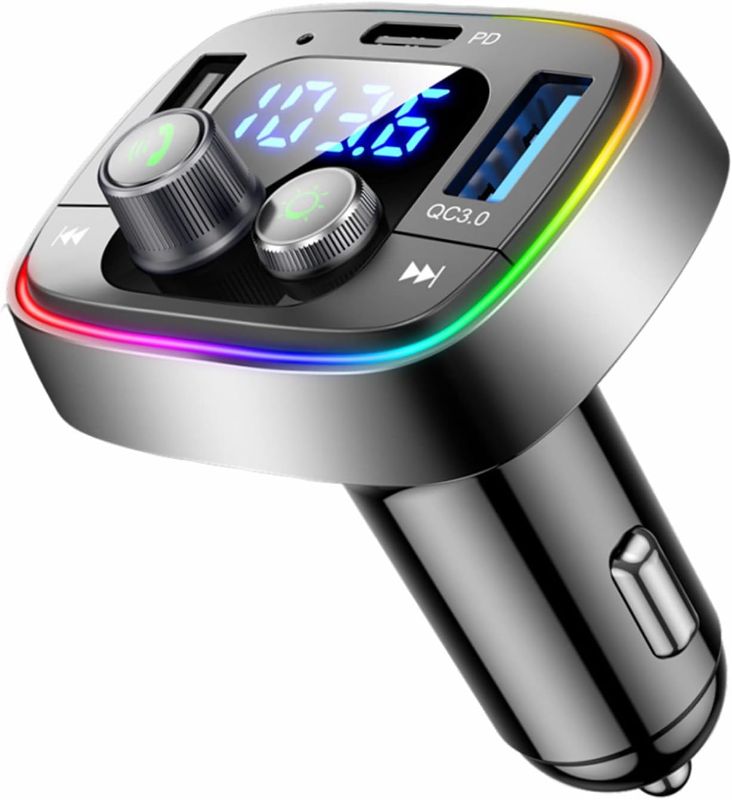 Photo 1 of LIHAN Bluetooth Adapter for Car, Wireless FM Radio Transmitter, Handsfree Calling & Audio Receiver, MP3 Music Player, QC3.0 & Type-C PD USB Car Charger,7 Colors LED Backlit