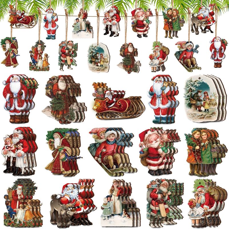 Photo 1 of 45 Pcs Vintage Christmas Santa Claus Child Ornaments Retro Christmas Decorations Wood Hanging Decor for Christmas Tree Hanging Ornaments for Xmas Holiday Party (Classic)
