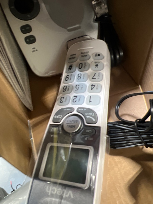 Photo 3 of VTech VG104 DECT 6.0 Cordless Phone for Home with Answering Machine, Blue-White Backlit Display, Backlit Buttons, Full Duplex Speakerphone, Caller ID/Call Waiting, Reliable 1000 ft Range (White/Grey) Caller ID + Answering Machine White