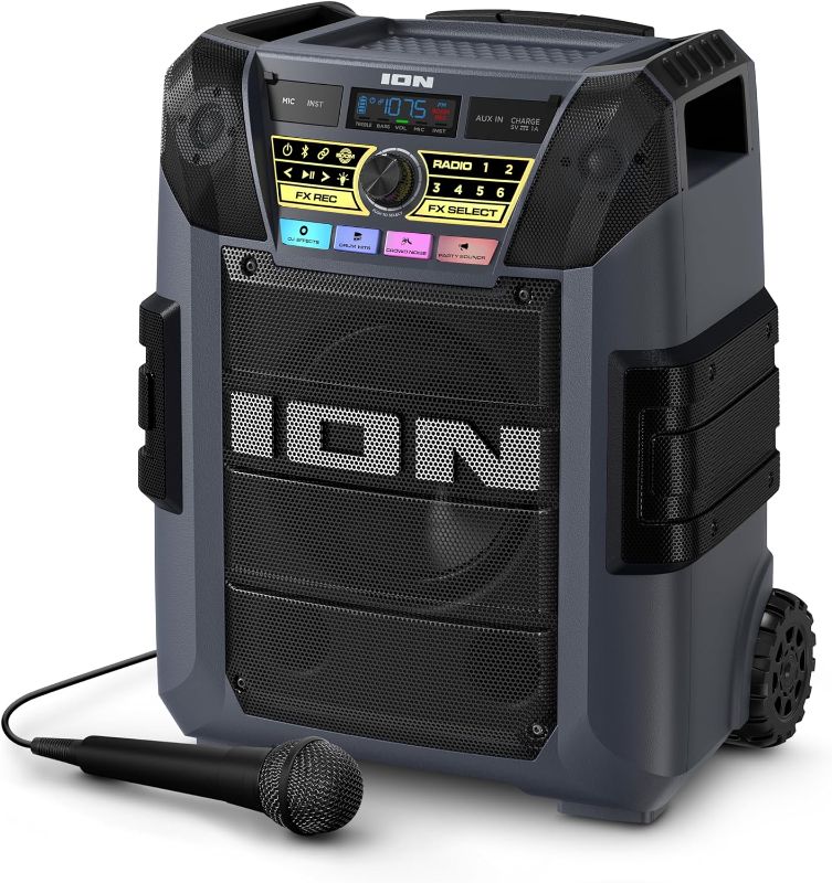 Photo 1 of ION Block Rocker XL - Portable Bluetooth Outdoor Party Speaker, 220W, with Karaoke Microphone, Battery, 5 Speakers, Lights, Radio, USB Charging & App

