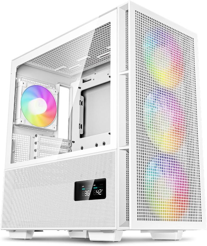 Photo 1 of DeepCool CH560 Digital WH White PC Case Dual Status Display 140mm PWM ARGB Fans High-Airflow Mid Tower Chassis Hybrid Mesh/Glass Side Panel 360mm Radiator Support Gaming Case USB 3.0 Type-C I/O Panel