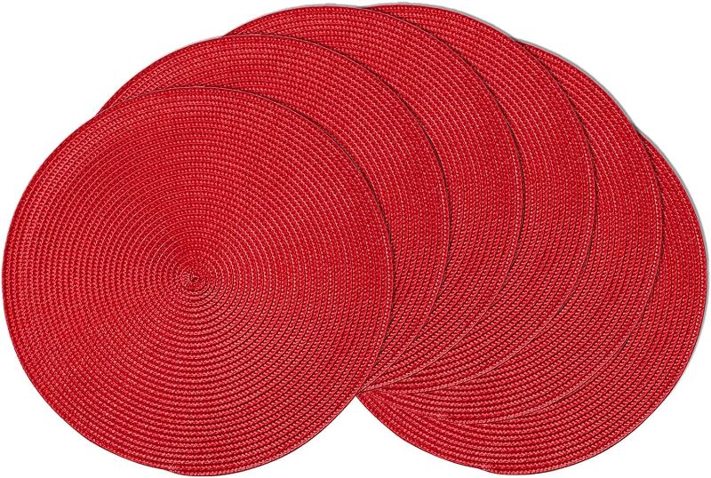 Photo 1 of AHHFSMEI Round Braided Placemats 15 Inch Round Table Mats for Dining Tables Woven Heat Resistant Place mats Set of 6 for Christmas (red)