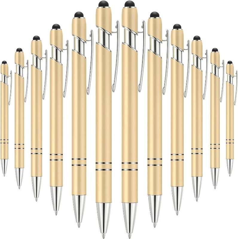 Photo 1 of 12 Pieces Ballpoint Pen with Stylus Tip, 1.0 mm Black Ink Metal Pen Stylus Pen for Touch Screens, 2 in 1 Stylus Ballpoint Pen (Gold and Silver)
