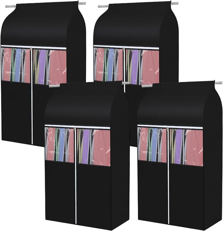 Photo 1 of 4 Pcs 43'' Hanging Garment Bags for Closet Storage with Zippers Clear Window Garment Rack Cover Sealed Hanging Clothes Bag Dust Cover Wardrobe Clothes Organizer Clothing Garment Cover for Suit Coat
