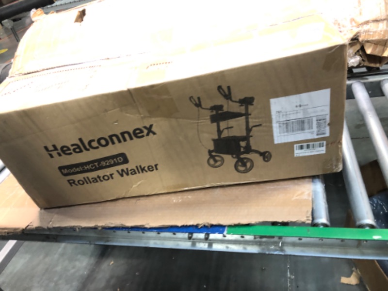 Photo 1 of Healconnex Upright Rollator Walkers for Seniors- Stand up Rolling Walker with Seats and 10" Wheels, Padded Armrest and Backrest,Tall Rolling Mobility Aid with Basket, Foam Handle to Stand up Blue