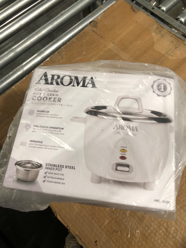 Photo 1 of Aroma Housewares Select Stainless Rice Cooker & Warmer, 6-Cup(cooked) / 1.2Qt, ARC-753SG, White & Select Stainless Rice Cooker & Warmer, 6-Cup(cooked)/ 1.2Qt, ARC-753SGB, Black 6-Cup(cooked) / 1.2Qt. Rice Cooker + Rice Cooker
