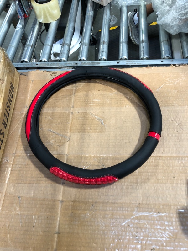 Photo 1 of Flying Banner car Steering Wheel Cover Gel Massage Velvet Cool Warm Universal Size 15 inches SUV Truck Anti Slip Odorless Summer Winter (Black Red, Gel Massage) Gel Massage Black Red