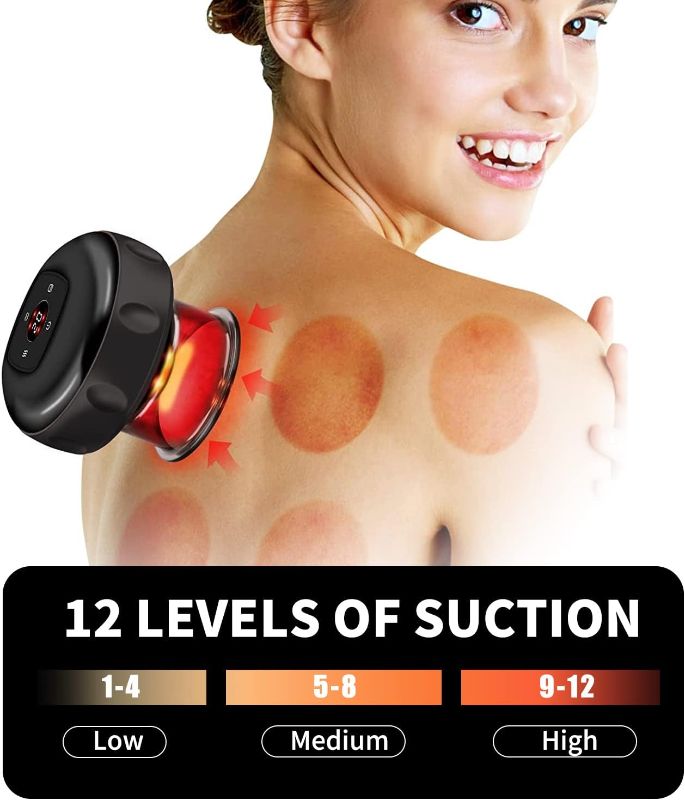 Photo 1 of 12 modes | 4-in-1 Portable Electric Cupping Kit with Red Light Therapy for Targeted Pain Relief, Muscle Soreness, Knots, Aches, Tighter Skin, and Circulation | Smart Cupping Therapy Massager