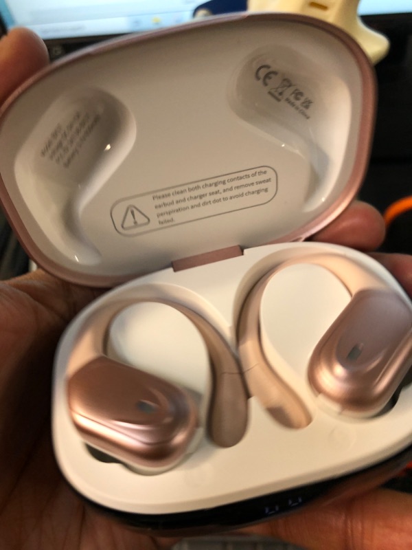 Photo 3 of CASCHO Wireless Earbuds, Bluetooth 5.3 Headphones, 60Hrs Playback HD Stereo Audio LED Display, Over-Ear IPX7 Waterproof Earphones with Earhooks, Built-in Mic, Type-C, for Sports (Rose Gold)