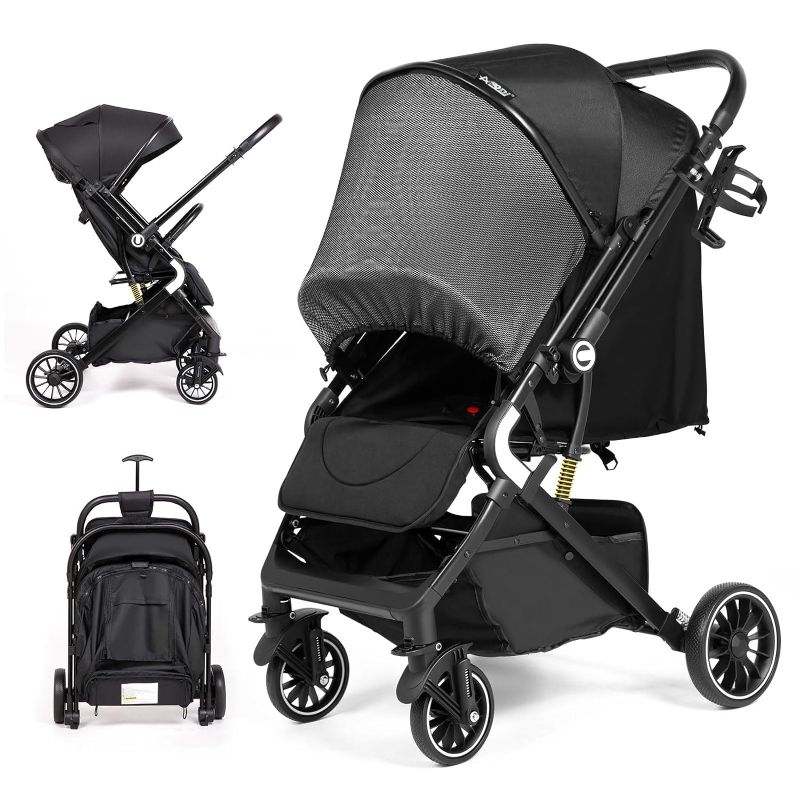Photo 1 of AODI Lightweight Reversible Baby Stroller, Infant Toddler Stroller, One Hand Easy Folding Compact Travel Stroller with Cup Holder & Oversize Basket, Sleep Shade for Airplane Travel and More
