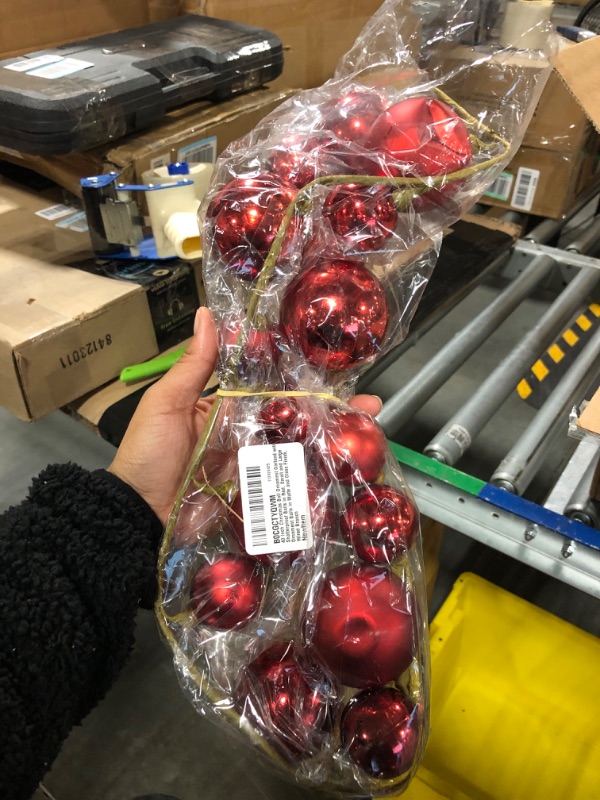 Photo 2 of 40 Inch Christmas Ball Ornament Garland with Shatterproof Balls in Red, Small and Large Ornament Balls in Matte and Gloss Finish, Wired Branch