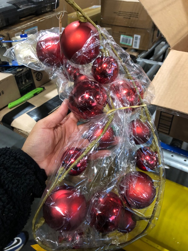 Photo 2 of 40 Inch Christmas Ball Ornament Garland with Shatterproof Balls in Red, Small and Large Ornament Balls in Matte and Gloss Finish, Wired Branch