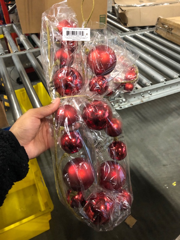 Photo 2 of 40 Inch Christmas Ball Ornament Garland with Shatterproof Balls in Red, Small and Large Ornament Balls in Matte and Gloss Finish, Wired Branch