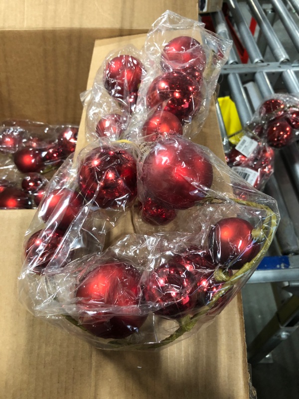 Photo 2 of 40 Inch Christmas Ball Ornament Garland with Shatterproof Balls in Red, Small and Large Ornament Balls in Matte and Gloss Finish, Wired Branch