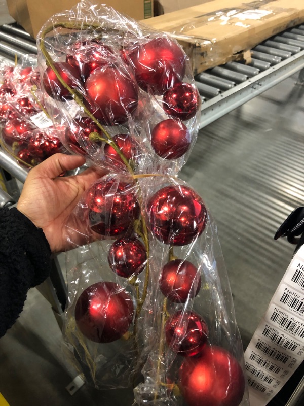 Photo 2 of 40 Inch Christmas Ball Ornament Garland with Shatterproof Balls in Red, Small and Large Ornament Balls in Matte and Gloss Finish, Wired Branch