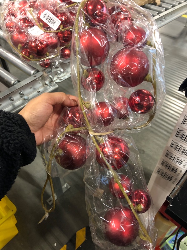 Photo 2 of 40 Inch Christmas Ball Ornament Garland with Shatterproof Balls in Red, Small and Large Ornament Balls in Matte and Gloss Finish, Wired Branch