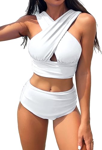 Photo 1 of BIKINX Sexy Swimsuit Women Criss Cross Ruched Bathing Suit High Waisted Bikini Sets Tummy Control