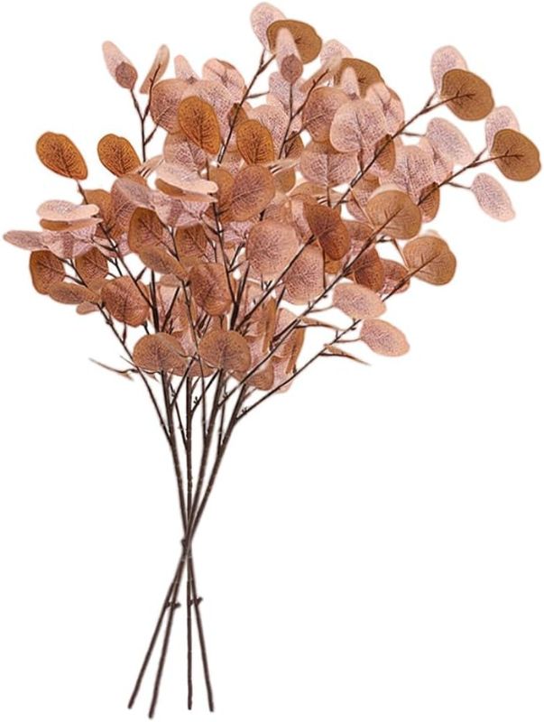 Photo 1 of 5 Pack Artificial Eucalyptus Stems Leaves 37.4" Long Faux Eucalyptus Branches,Artificial Flowers Greenery for Home Decor Flower Arrangement Wedding Party Table Centerpiece (Yellow)