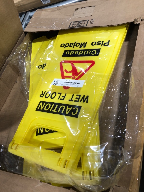 Photo 2 of CERLMLAND Caution Wet Floor Sign, Foldable Sturdy Bilingual Double-Sided Safety Warning Signs for Commercial Use, Pool (2-Pack Yellow) Yellow 2-Pack