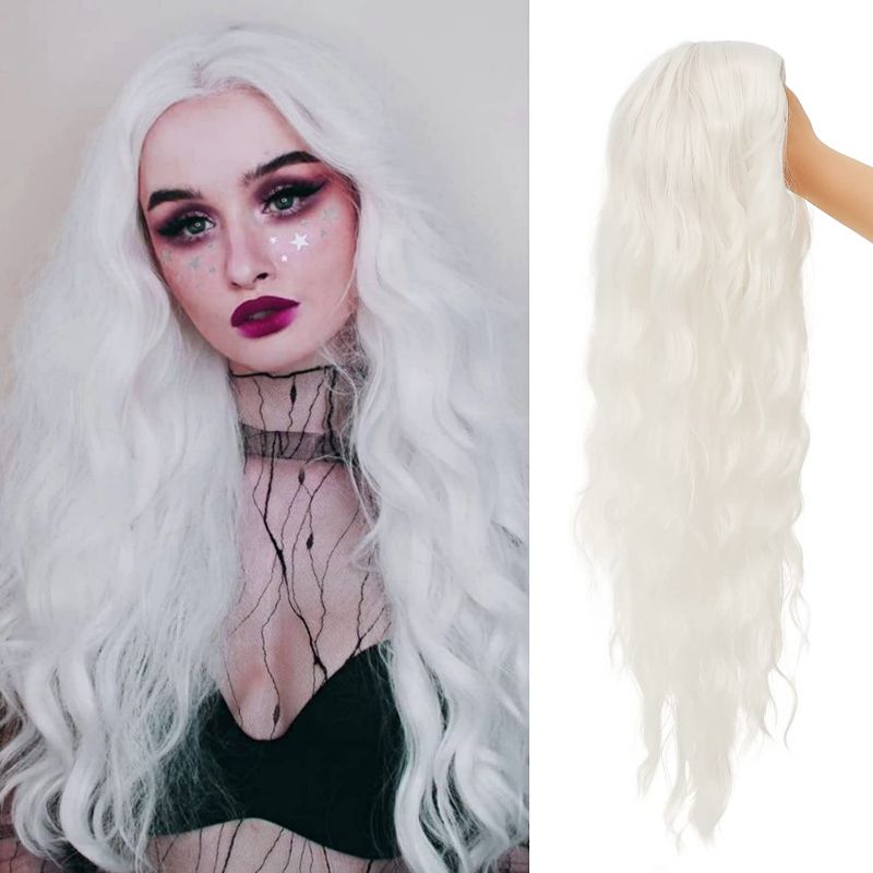 Photo 1 of Beweig White Wig for Women Long Curly Wavy Cute Wigs Middle Part Synthetic Hair Wigs Halloween Cosplay Daily Party Wigs