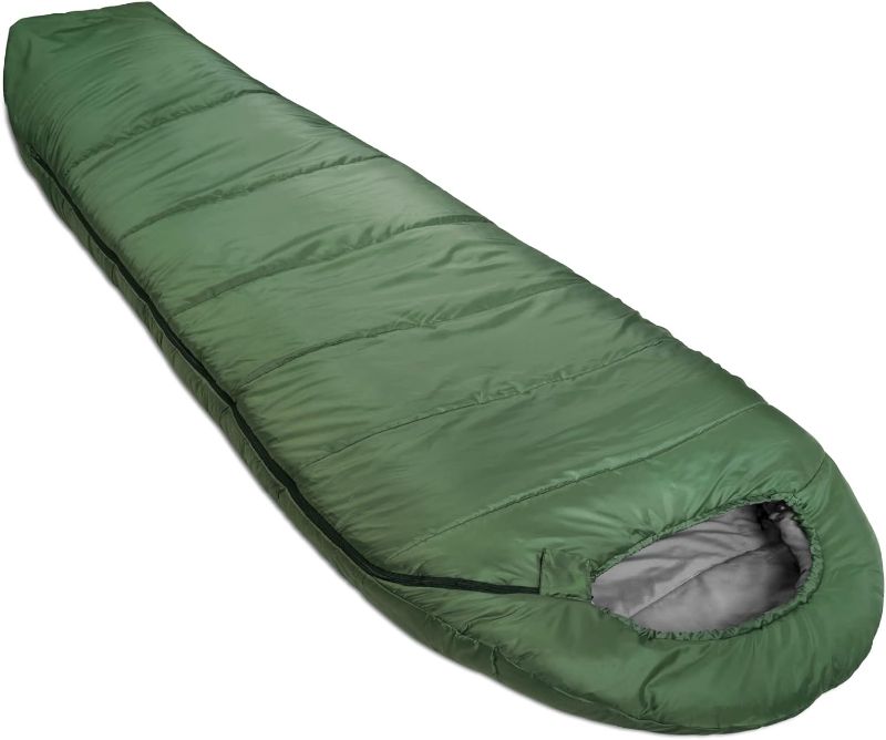 Photo 1 of Amazon Basics 3-Season 20 Degree F Mummy Sleeping Bag for Camping and Hiking, Olive Green
