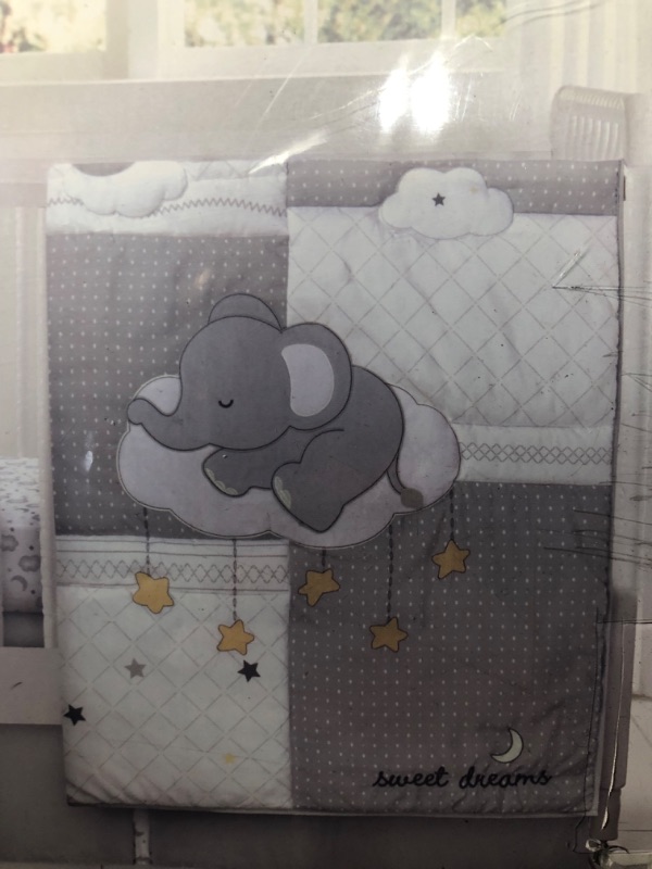 Photo 1 of Carter's Blue Elephant - Chambray, Navy, Gray and White Elephant, Moon, Clouds and Stars 3 Piece Nursery Crib Bedding Set - Comforter, Fitted Crib Sheet and Crib Skirt