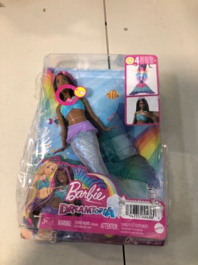 Photo 2 of Barbie Dreamtopia Doll, Mermaid Toy with Water-Activated Light-Up Tail, Purple-Streaked Hair & 4 Colorful Light Shows Modern Multicolor194735024360
