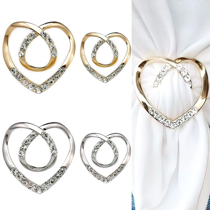 Photo 1 of 4 Pcs Dual-Use Heart-Shaped Silk Scarf Ring T-Shirt Clips For Women Fashion Metal Ring Dress Clips Back Cinch Waist Buckle Clothing Ring Wrap Holder