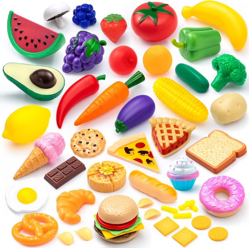 Photo 1 of 
JOYIN 50 Pieces Kids Plastic Play Food Toys, Fake Food, Pretend Kitchen Playset, Toddler Imaginative Development Toys, Fun Educational Game Accessories, Christmas Bithday Gifts Party Supplies