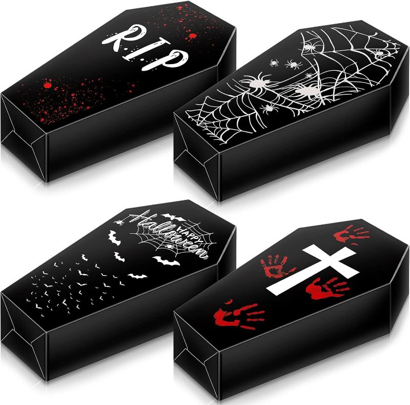 Photo 1 of 16 Pieces Halloween Coffin Box, Paper Funeral Coffins, 12 x 11.4 Inch Coffin Box, Coffin Bowls, Black Paper Toy Coffin, Coffin Funeral Decorations for Halloween Parties, Goth Decoration, Crafts Decor
