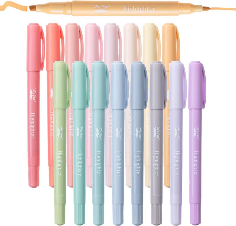 Photo 1 of Mr. Pen- Dual Tip Highlighters, Morandi Colors, 16 Pack, Fine & Chisel Tip, Highlighters Pastel, Pastel Highlighter Markers, Pastel Highlighter, Highlighter Set, Planner Highlighters