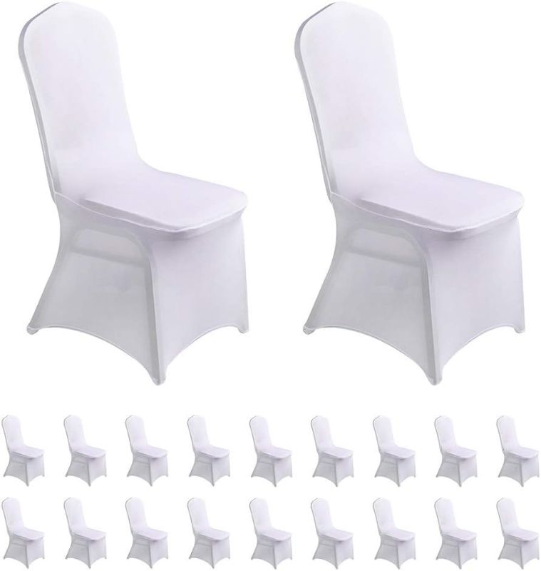 Photo 1 of 20pcs Spandex Chair Cover Stretch Slipcovers for Wedding Party, Dining Banquet Chair Decoration Covers (White, 20)