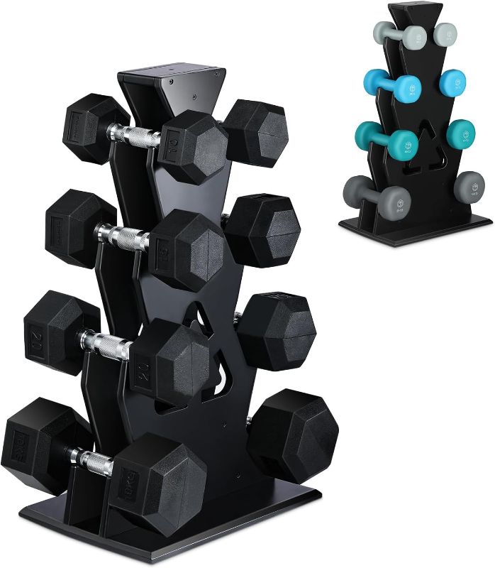 Photo 1 of 4 Tier Wooden Dumbbell Rack - Compact A-Frame Design for Home Gym Dumbbell Storage and Organization
