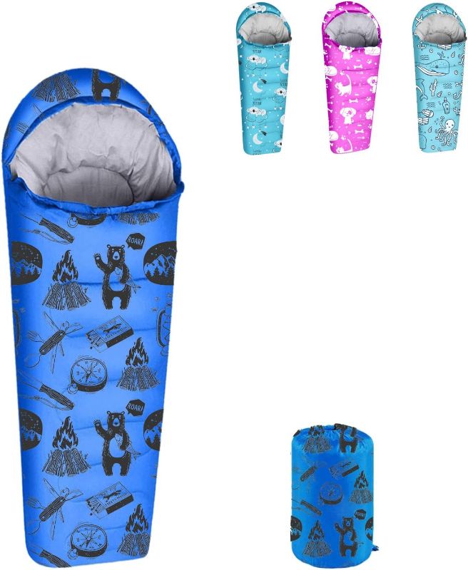 Photo 1 of ANJ Outdoors 32F Youth and Kids Sleeping Bag | Indoor/Outdoor Boys and Girls Sleeping Bag | Mummy Style, Lightweight Sleeping Bag for Kids