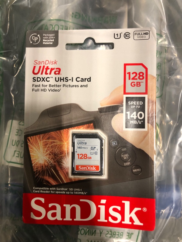 Photo 2 of SanDisk 128GB Ultra SDXC UHS-I Memory Card - Up to 140MB/s, C10, U1, Full HD, SD Card - SDSDUNB-128G-GN6IN Memory Card Only 128GB