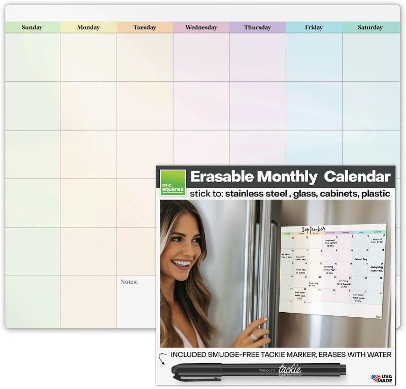 Photo 2 of M.C. Squares Dry Erase 3-Piece Bundle | Calendar, Weekly Planner & to Do List | Re-Stickable & Erasable White Boards Cling to Metal, Glass, Plastic, Mirrors | with Wet Erase Tackie Marker | USA Made