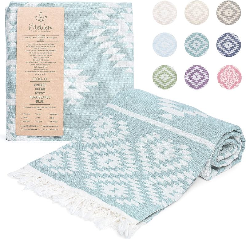 Photo 1 of Mebien touche de la nature Turkish Towels Beach Towels Oversized (35”x67”) Beach Towels for Adults Quick Dry and Sand Free Beach Towel Beach Blanket 100% Cotton Turkish Towel - Pastel Teal