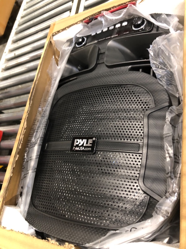 Photo 1 of Pyle Portable Bluetooth PA Speaker System - 800W 12”Outdoor Bluetooth Speaker Portable PA System-Party Lights,USB SD Card Reader,FM Radio,Rolling Wheels-Wired microphone, Remote - PPHP128B, BLACK,BLUE BLACK,BLUE Speaker System