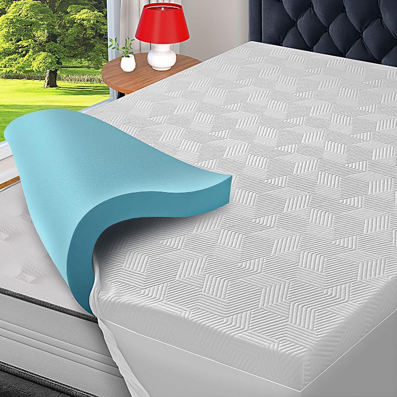 Photo 1 of 3 Inch Gel Memory Foam Mattress Topper Twin Size, High Density Memory Foam Mattress Pad Cover with 8-21" Deep Pocket for Pressure Relief, Pillow Top with Removable Viscose Made from Bamboo Cover